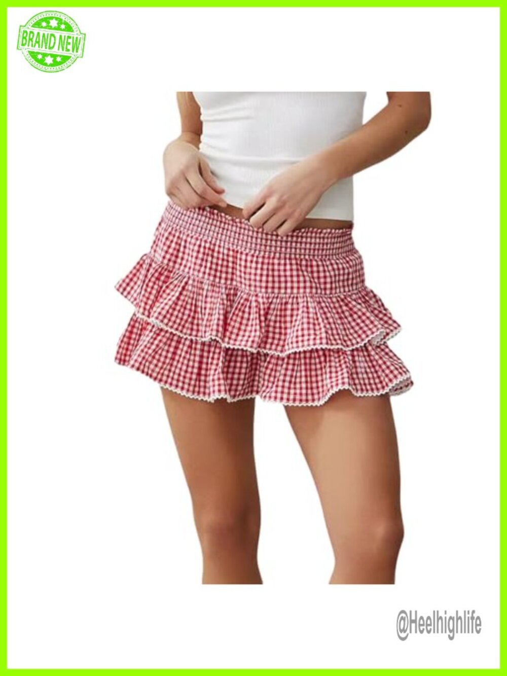 Women Plaid Ruffle Mini Skirt Y2K Gingham Pleated Layered Lace Trim